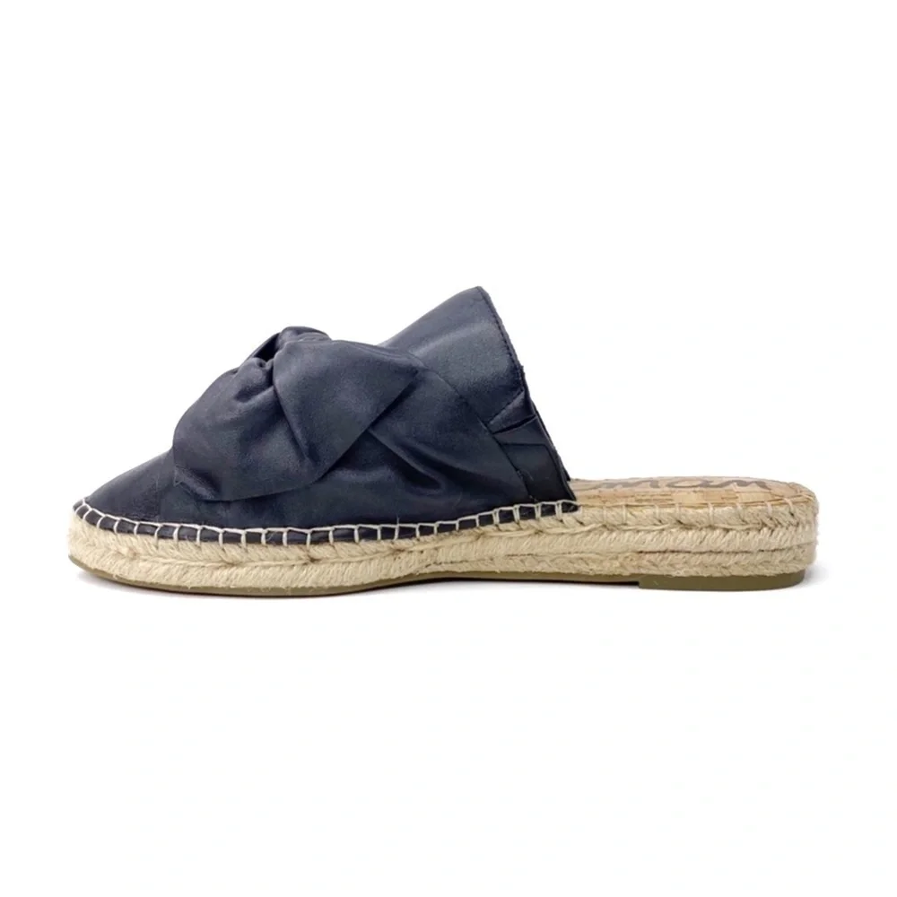 Sam Edelman Espadrille Mules Lynda Black Leather Shoes Size 8 Bow Slides New